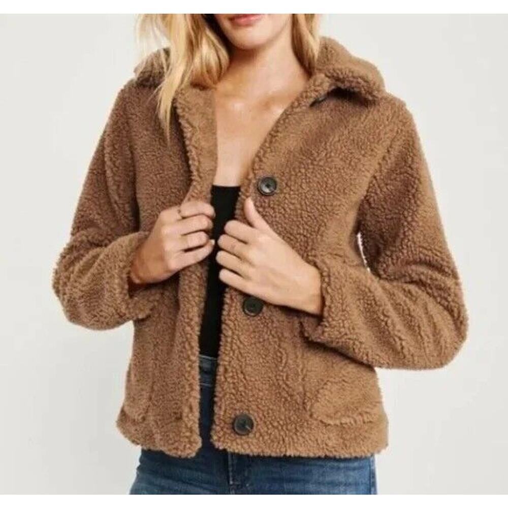 ABERCOMBIE & FITCH JACKET TEDDY‎ BEAR SHERPA SZ XS COZY CAPPUCCINO DARK ACADEMIA